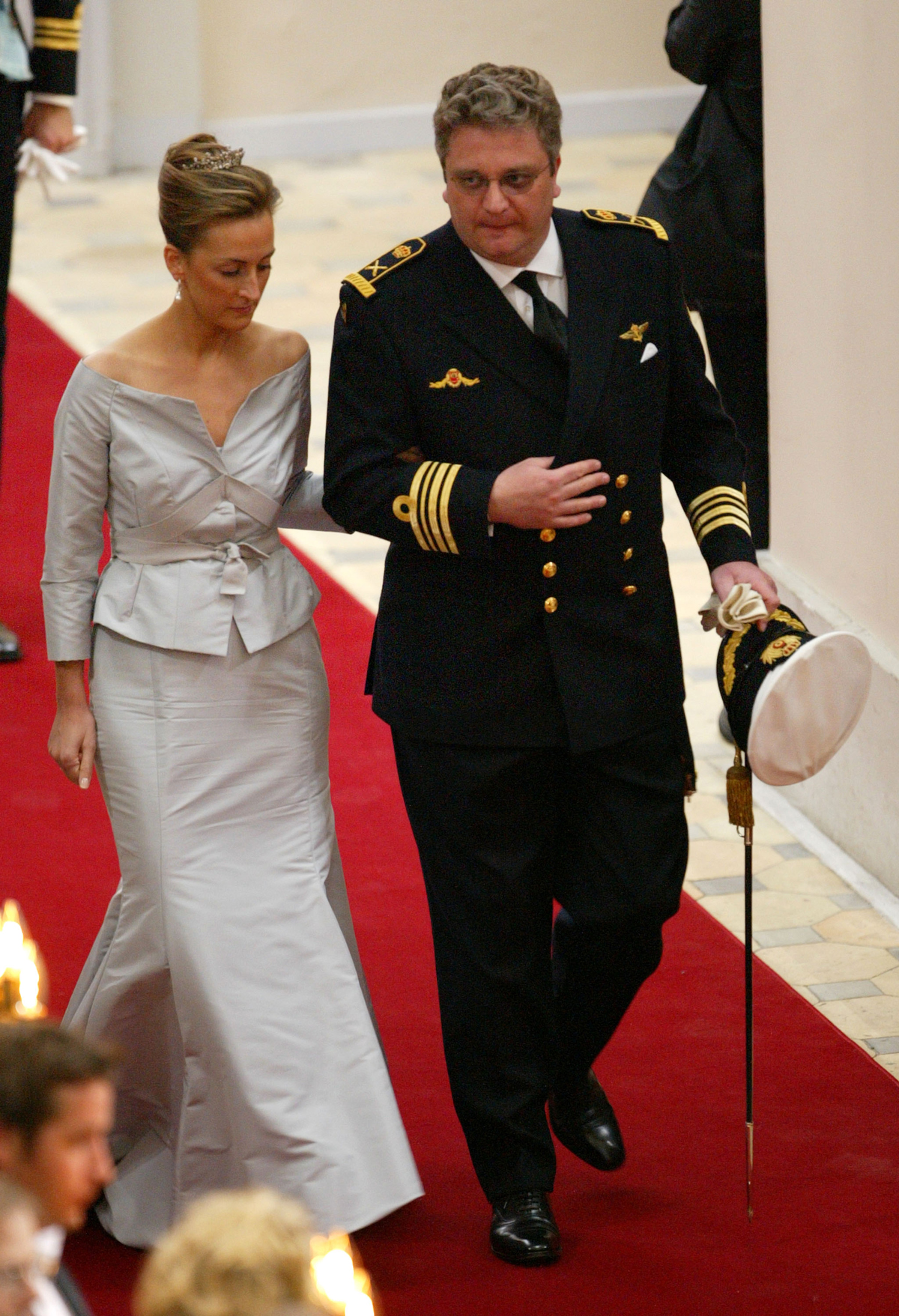 Prince Laurent and Princess Claire of Belgium attend the wedding of the Crown Prince and Crown Princess of Denmark in Copenhagen on May 14, 2004 (Sean Gallup/Getty Images)