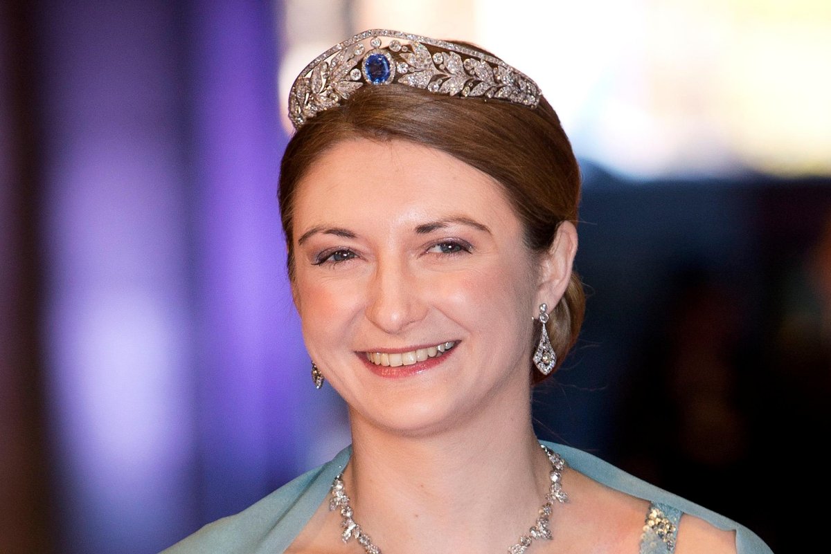 The Hereditary Grand Duchess of Luxembourg attends a dinner at the Rijksmuseum in Amsterdam, hosted by Queen Beatrix of the Netherlands on the eve of her abdication, on April 29, 2013 (Patrick van Katwijk/DPA Picture Alliance/Alamy)