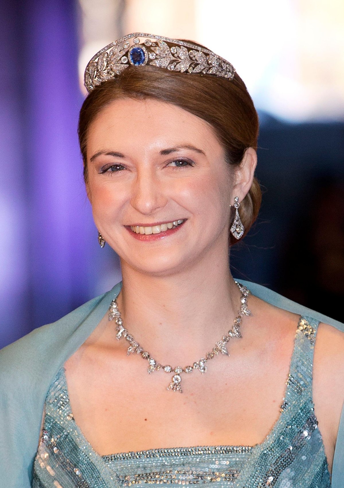 The Hereditary Grand Duchess of Luxembourg attends a dinner at the Rijksmuseum in Amsterdam, hosted by Queen Beatrix of the Netherlands on the eve of her abdication, on April 29, 2013 (Patrick van Katwijk/DPA Picture Alliance/Alamy)