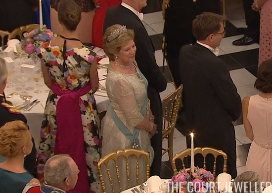 Queen Anne-Marie attends a 50th birthday gala for her nephew, Crown Prince Frederik of Denmark, May 2018 (screencapture)