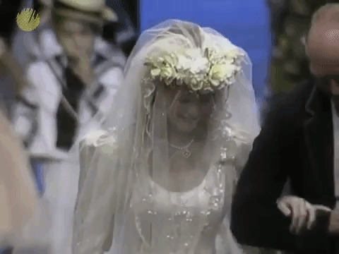 Sarah Ferguson arrives at Westminster Abbey for her royal wedding, July 1986
