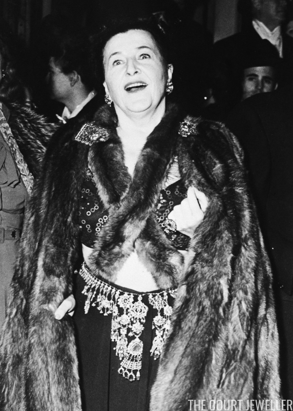Ganna Walska, wearing an outfit that reportedly raised eyebrows, attends the opening night of Lohengrin at the Metropolitan Opera in New York, 14 December 1945 (Fox Photos/Hulton Archive/Getty Images)