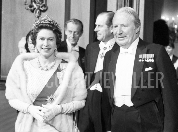 The Queen and the Duke of Edinburgh, with Prime Minister Edward Heath, arrive for the Fanfare for Europe gala at the Royal Opera House, Covent Garden on January 3, 1973 (PA Images/Alamy)