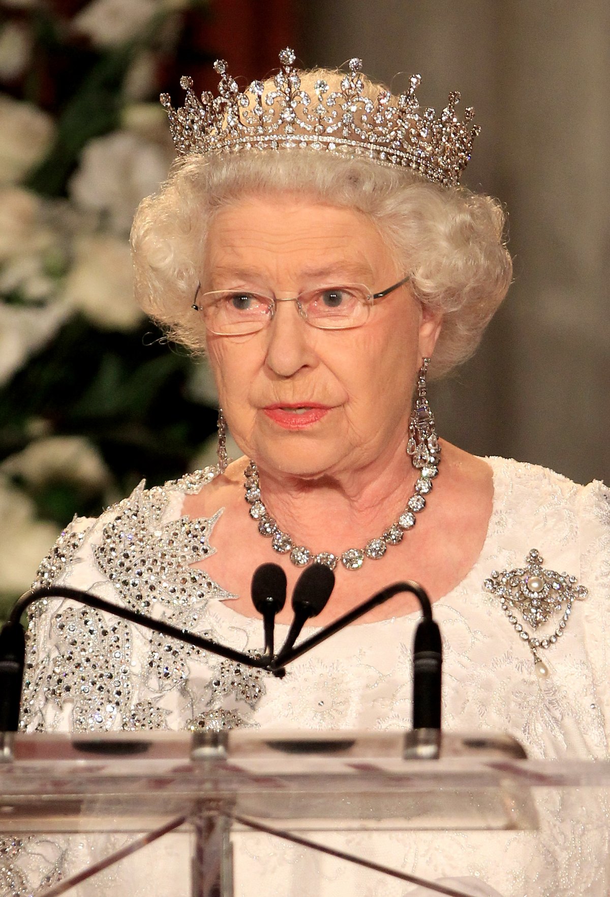Queen Elizabeth II wears the brooch for a dinner at the Royal York Hotel in Toronto, July 2010 (Chris Jackson/Getty Images)