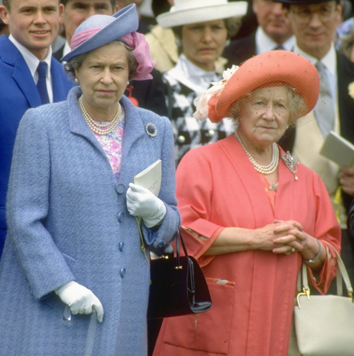 Queen Elizabeth II and the Queen Mother watch the Epsom Derby, May 1991 (Chris Cole/Allsport/Getty Images)