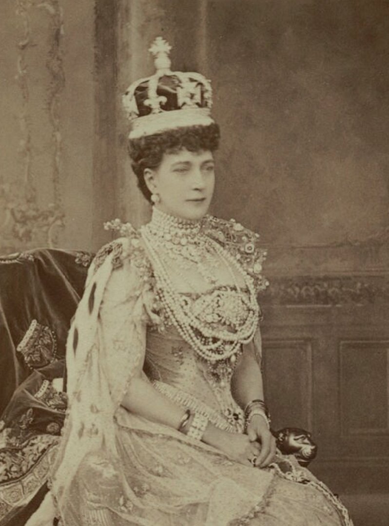Queen Alexandra of the United Kingdom, photographed by W. & D. Downey in her coronation robes on August 9, 1902 (© National Portrait Gallery, London)