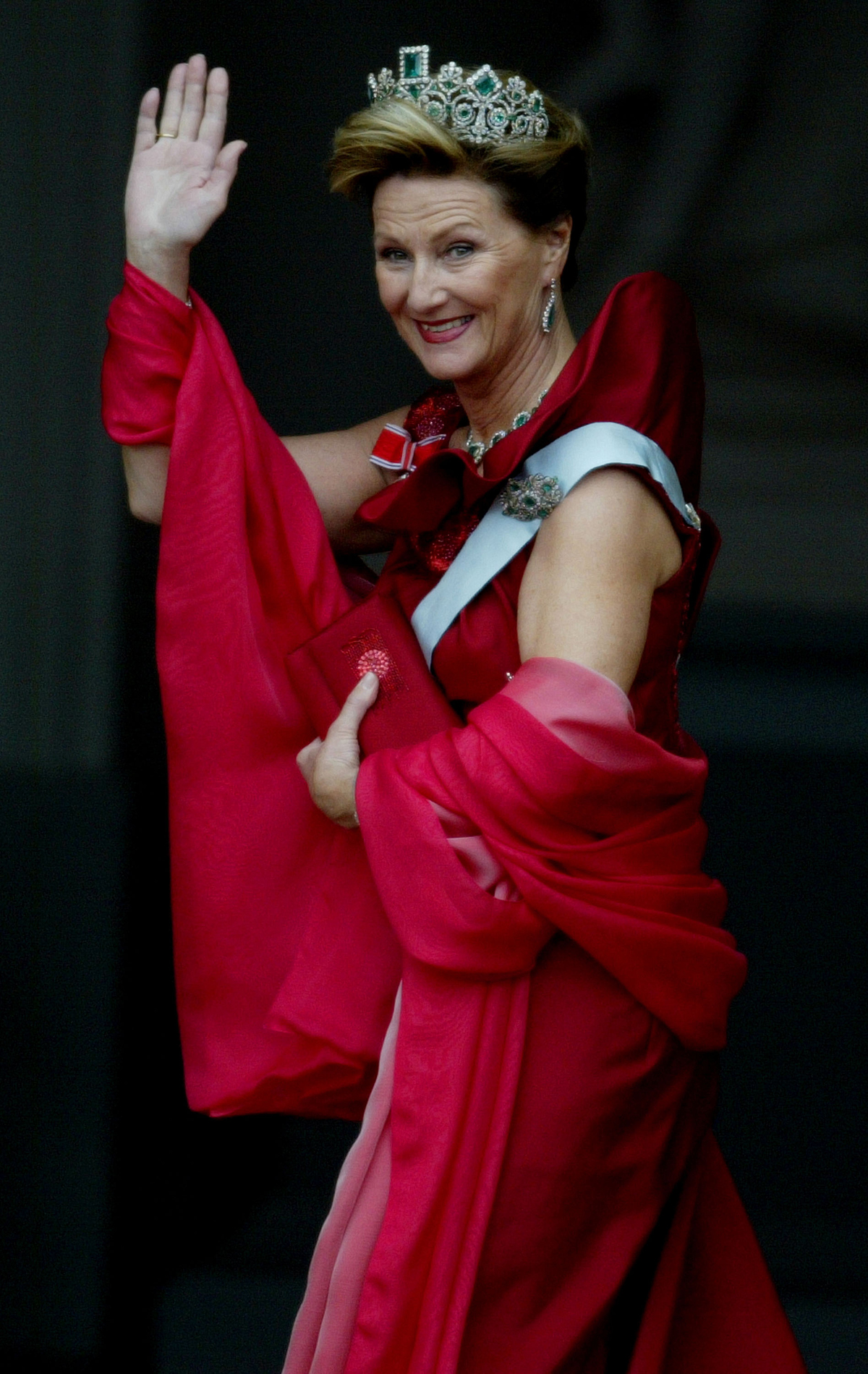 Queen Sonja of Norway attends the wedding of Crown Prince Frederik of Denmark and Mary Elizabeth Donaldson in Copenhagen on May 14, 2004 (Ian Waldie/Getty Images)