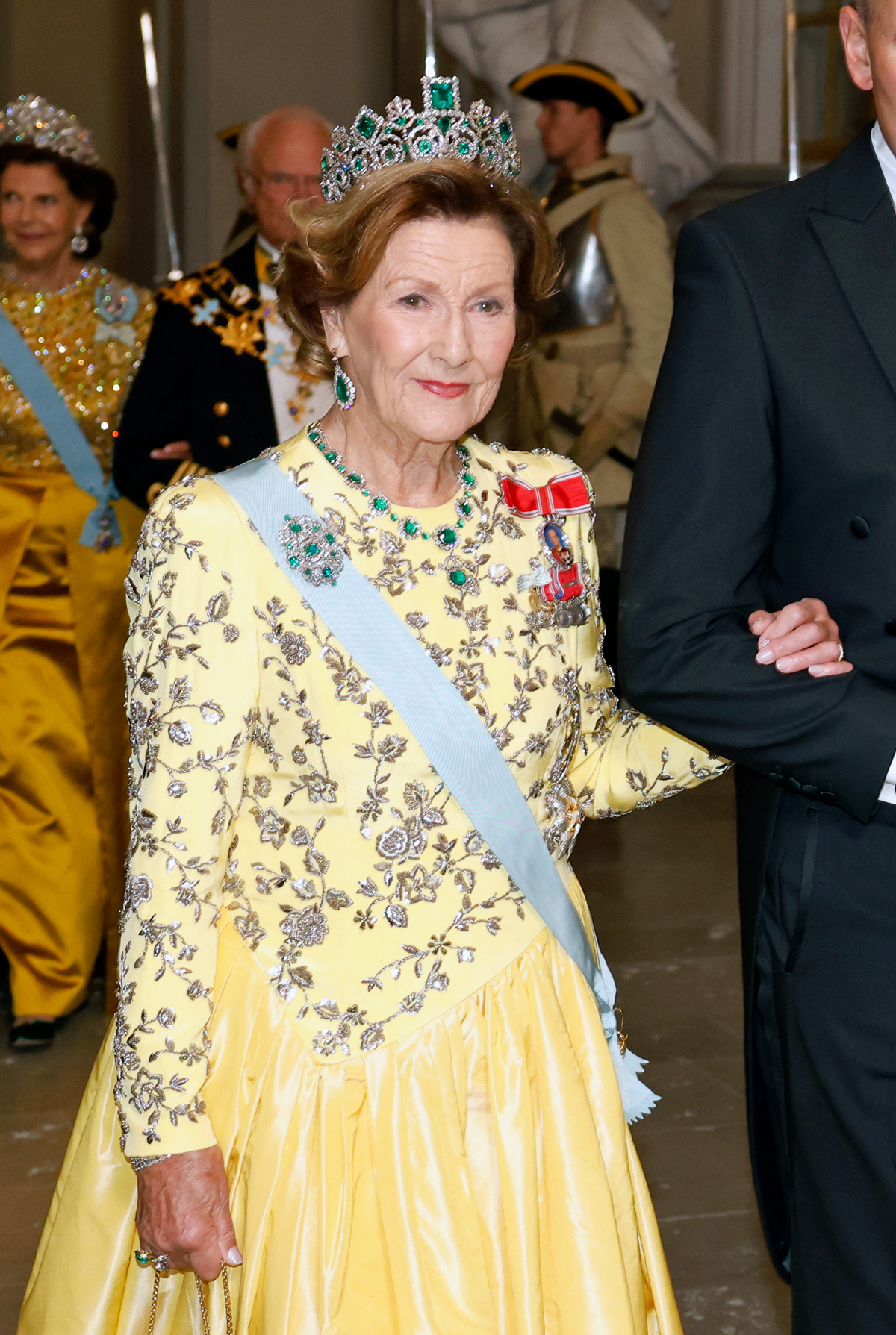 Queen Sonja of Norway attends a gala banquet celebrating King Carl XVI Gustaf of Sweden's Golden Jubilee at the Royal Palace in Stockholm on September 15, 2023 (Michael Campanella/Getty Images)