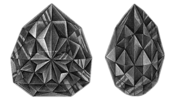 Illustrated detail of the facets of the Florentine Diamond, ca. 1907 (Wikimedia Commons)
