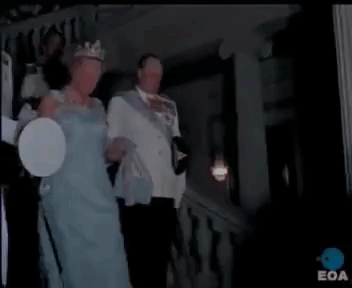 King Gustaf VI Adolf of Sweden, Queen Juliana of the Netherlands, and King Olav V of Norway arrive for the state ball at the Royal Palace in Athens