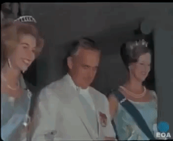 Princess Irene of Greece and Denmark, Prince Rainier III of Monaco, Crown Princess Margrethe of Denmark, Princess Benedikte of Denmark, Prince Bernhard of the Netherlands, and Princess Anne of the United Kingdom arrive for the state ball at the Royal Palace in Athens