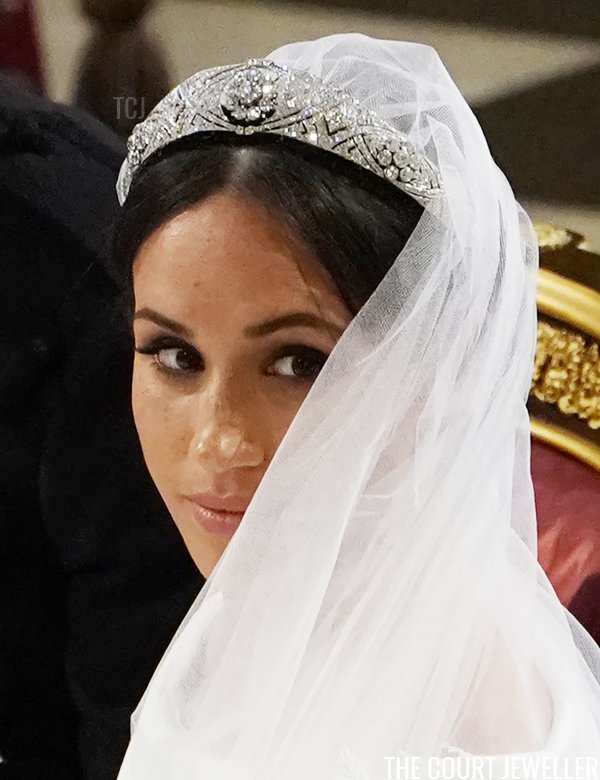 The Duchess of Sussex wears Queen Mary's Diamond Bandeau on her wedding day, May 2018 (Owen Humphreys - WPA Pool/Getty Images)