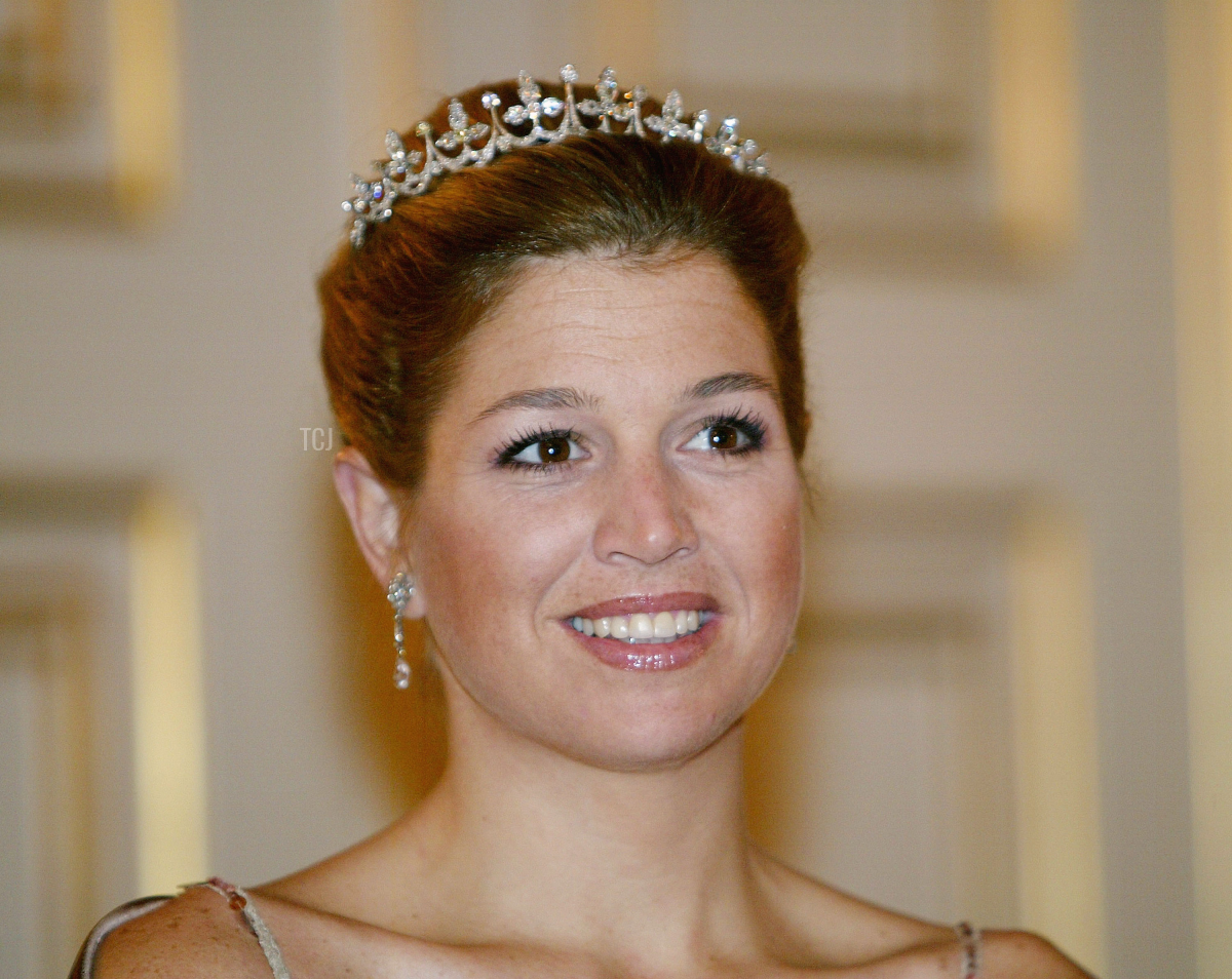 Princess Maxima wears the base of the Antique Pearl Tiara, March 2003