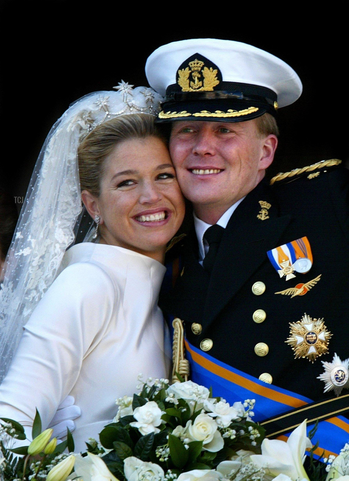 Princess Maxima wears the Dutch Star Tiara on her wedding day, February 2002