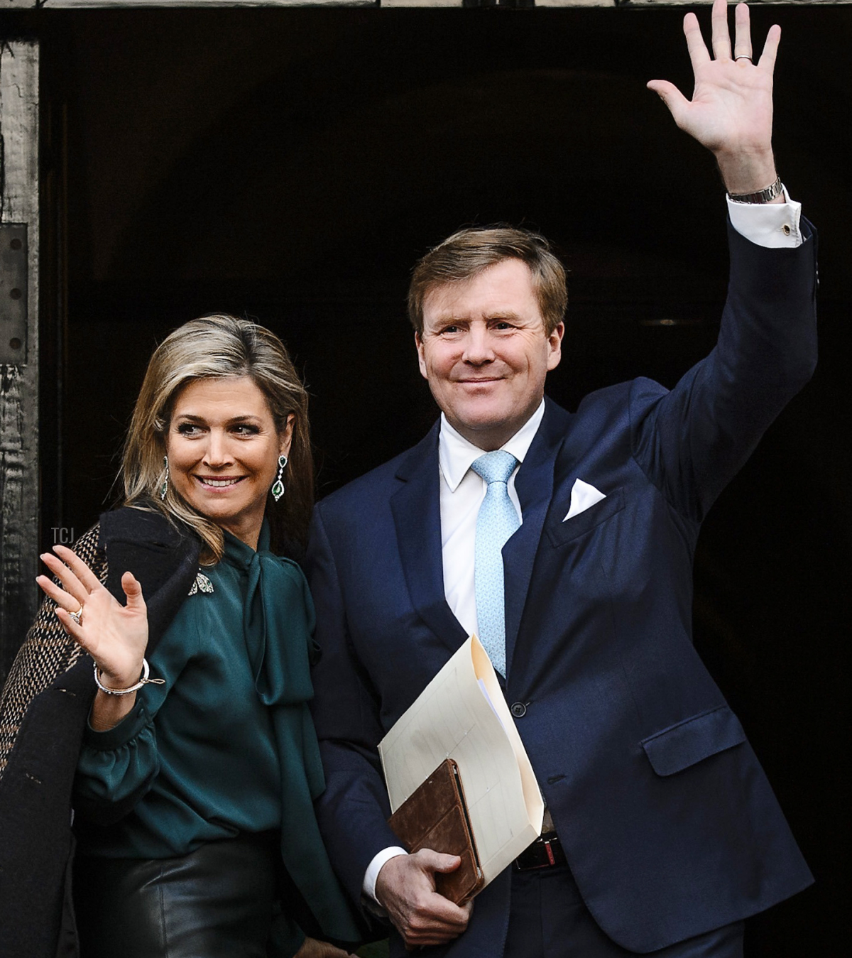 Dutch King Willem-Alexander and Queen Maxima arrive for the traditional New Year's Reception at the Royal Palace on Dam Square in Amsterdam, on January 12, 2016