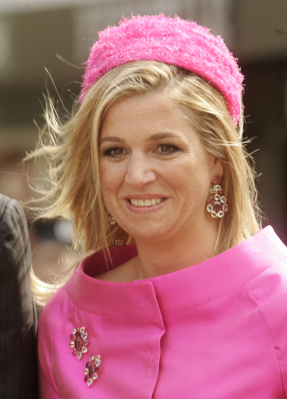 Princess Maxima of the Netherlands greets the crowd on Queen's Day on April 30, 2008 in Franeker