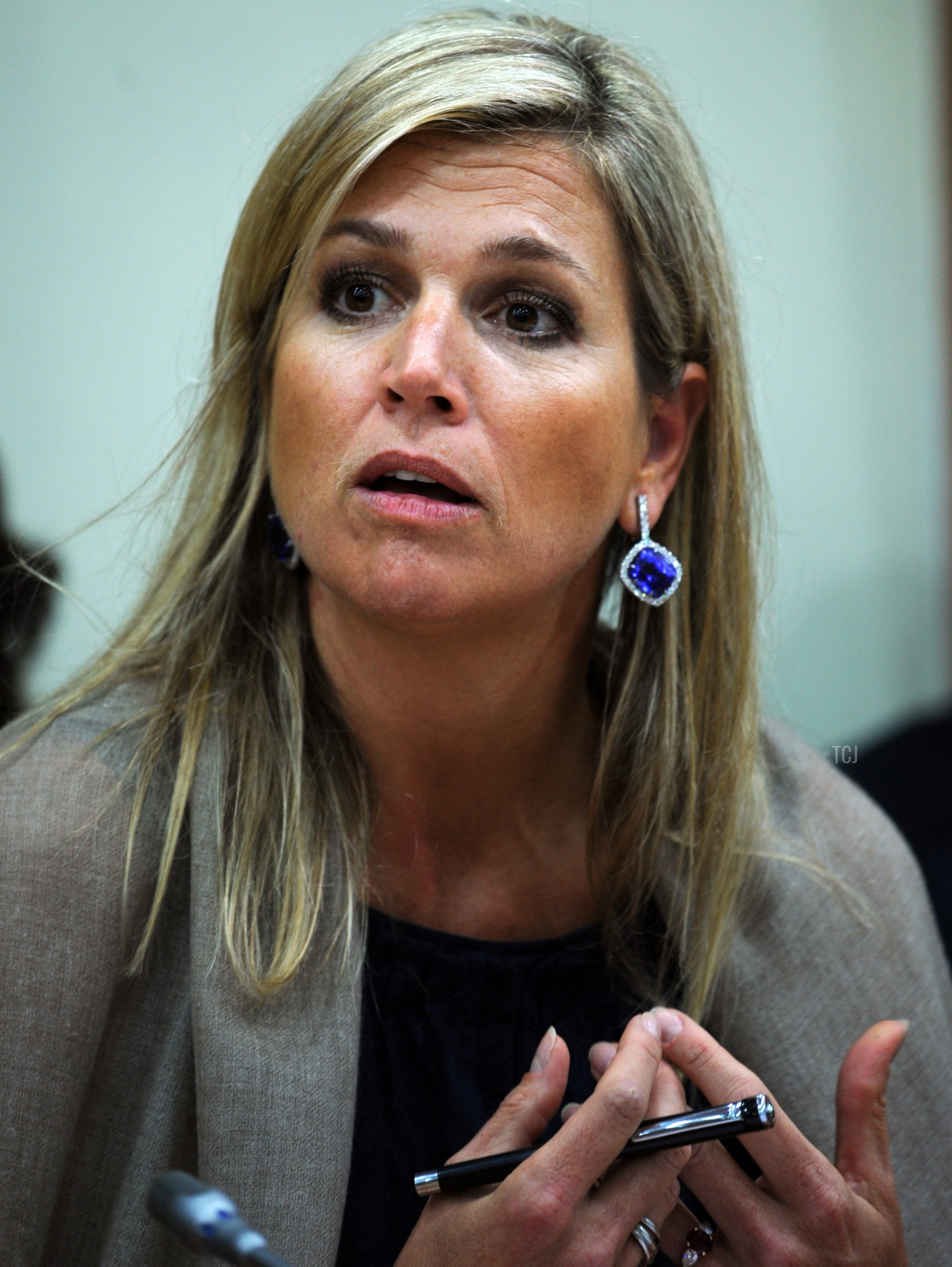 Queen Maxima of the Netherlands speaks during a press conference at the Reserve Bank of India (RBI) headquarters in Mumbai on July 2, 2014