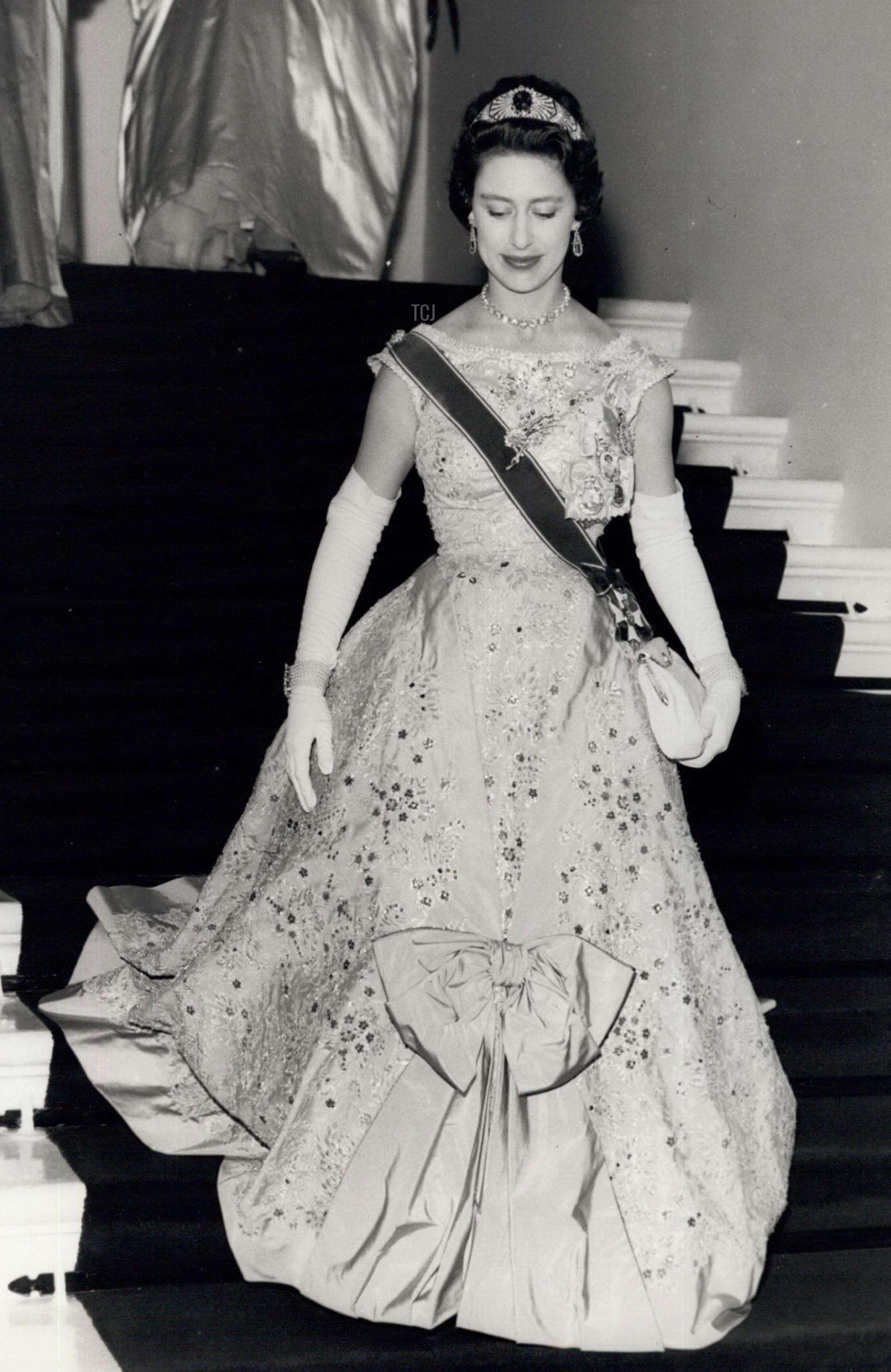 Princess Margaret attends a State Dinner at the Governor General's House, Port of Spain, Trinidad, April 1958