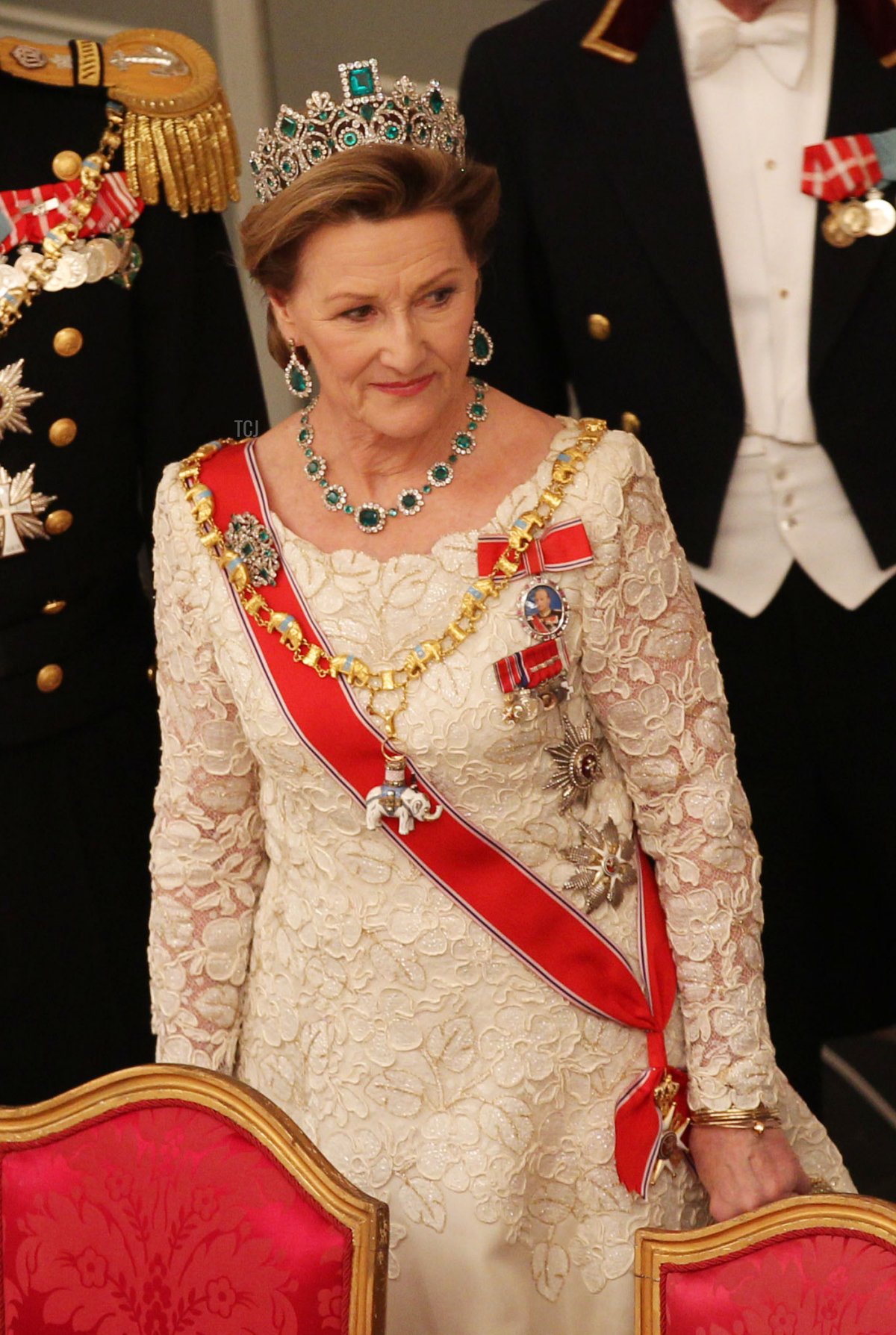 Queen Sonja of Norway attends a Gala Dinner to celebrate Queen Margrethe II of Denmark's 40 years on the throne at Christiansborg Palace Chapel on January 15, 2012