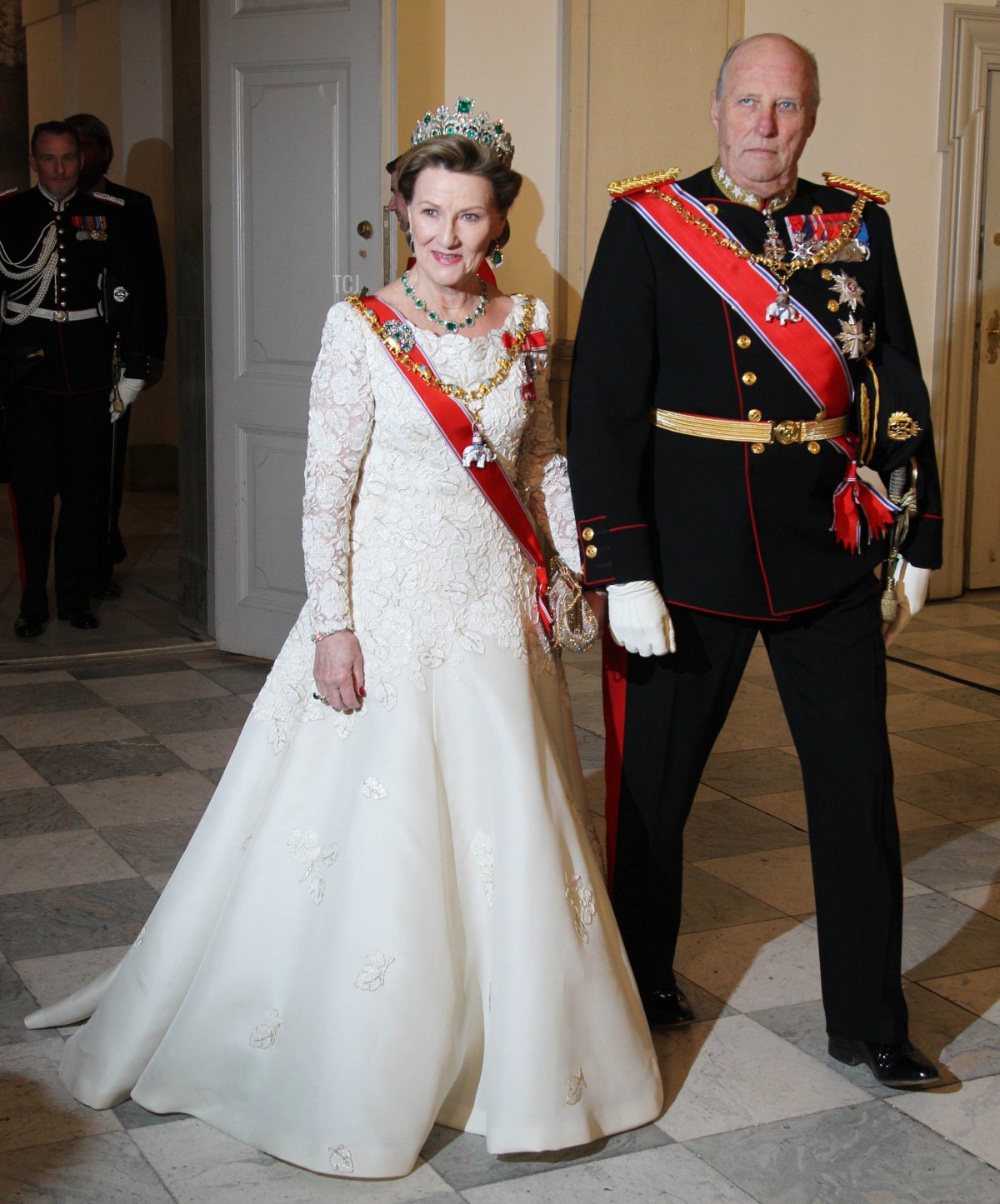 Queen Sonja of Norway attends a Gala Dinner to celebrate Queen Margrethe II of Denmark's 40 years on the throne at Christiansborg Palace Chapel on January 15, 2012