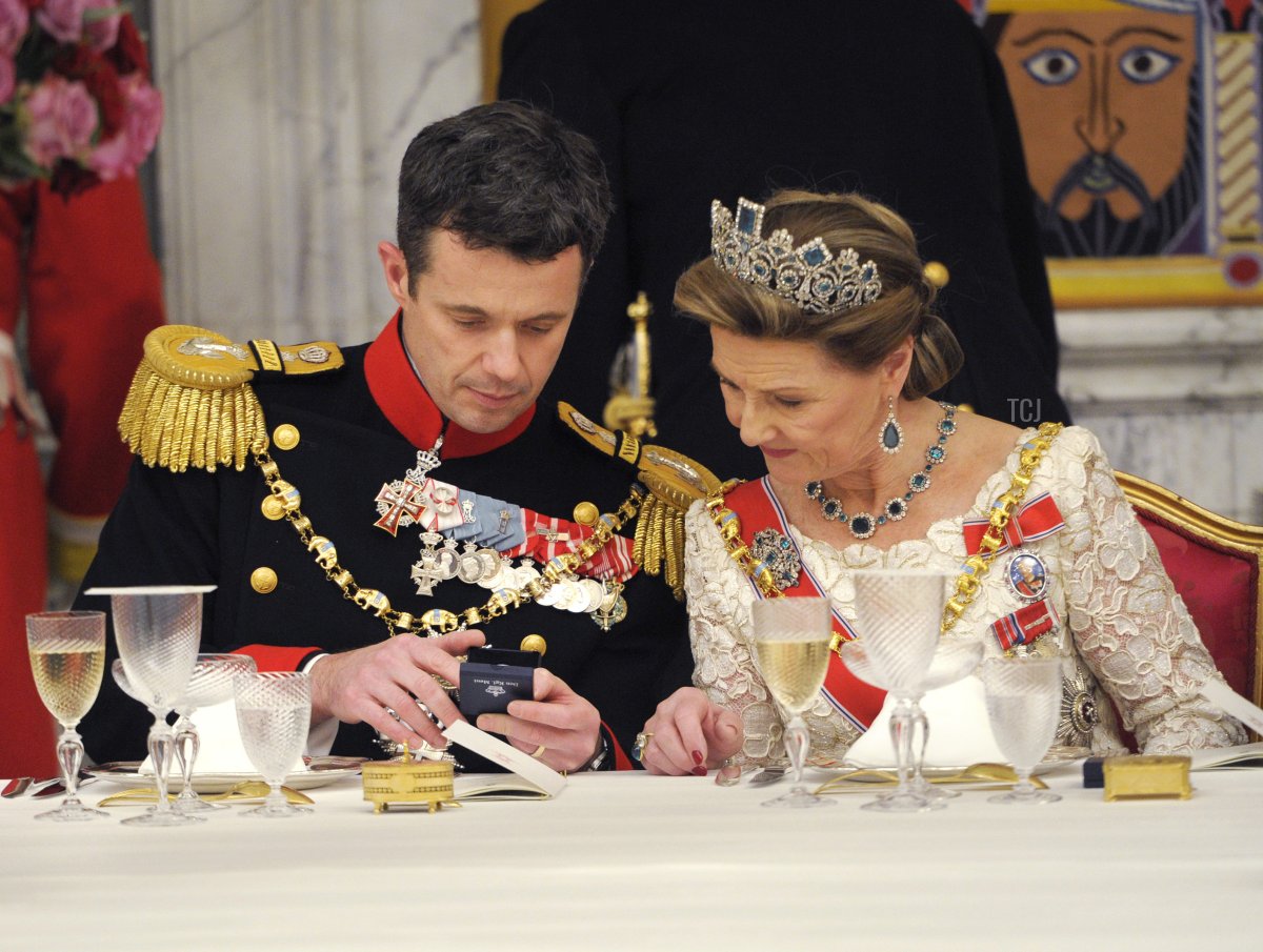 Queen Sonja of Norway attends a Gala Dinner to celebrate Queen Margrethe II of Denmark's 40 years on the throne at Christiansborg Palace Chapel on January 15, 2012