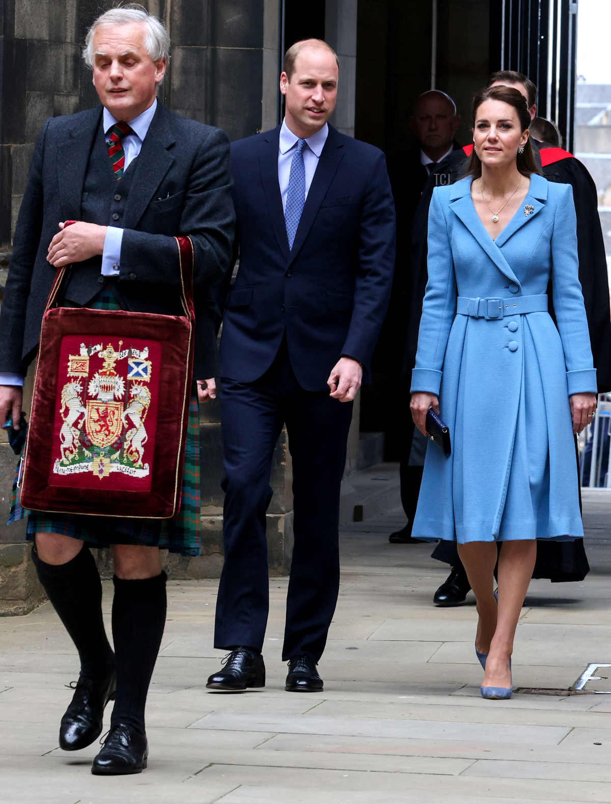 Britain's Prince William, Duke of Cambridge and Britain's Catherine, Duchess of Cambridge, arrive to attend the closing ceremony of the General Assembly of the Church of Scotland in Edinburgh on May 27, 2021, during their week long visit to Scotland