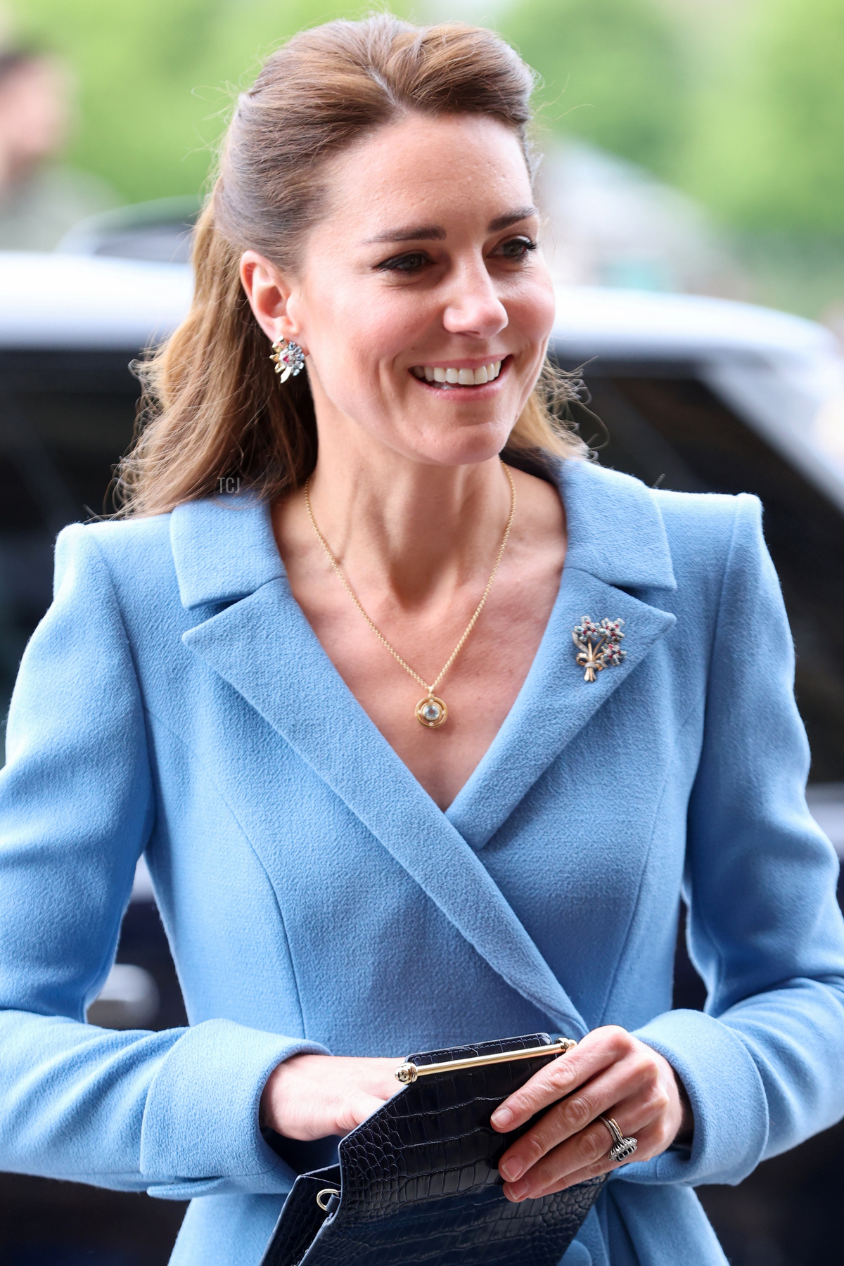 Britain's Catherine, Duchess of Cambridge, arrives to attend the closing ceremony of the General Assembly of the Church of Scotland in Edinburgh on May 27, 2021, during their week long visit to Scotland