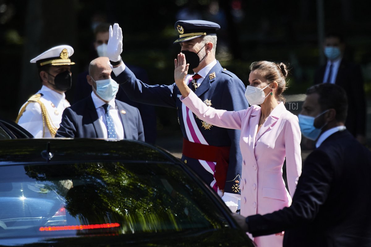 Queen Letizia of Spain attends Armed Forces day on May 29, 2021 in Madrid