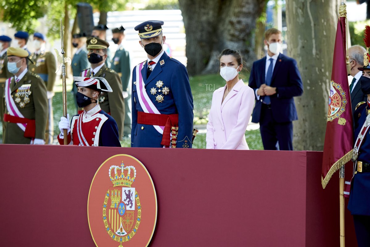 Queen Letizia of Spain attends Armed Forces day on May 29, 2021 in Madrid