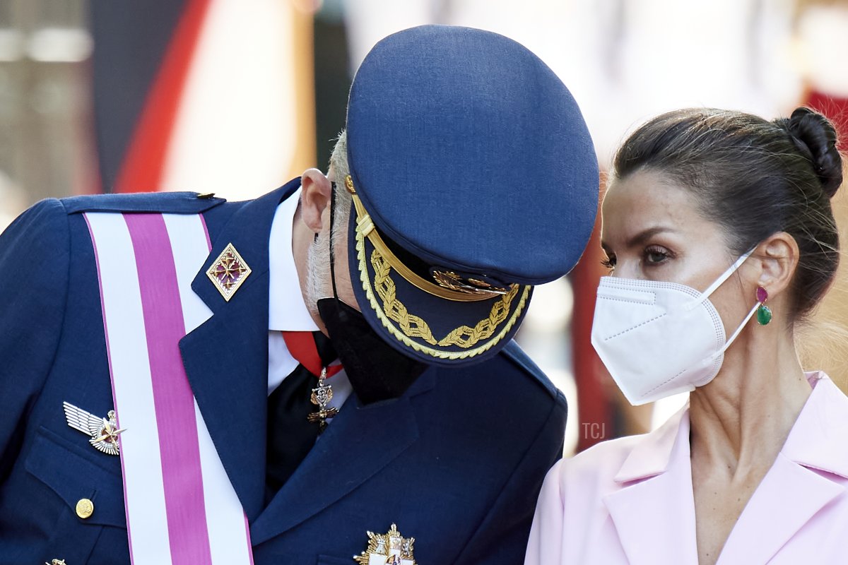 Queen Letizia of Spain attends Armed Forces day on May 29, 2021 in Madrid