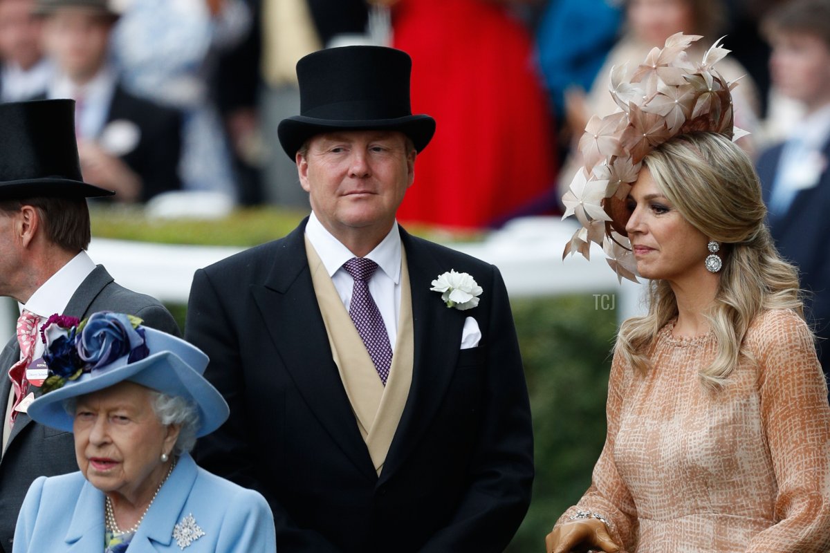 Britain's Queen Elizabeth II, Dutch King Willem-Alexander and Queen Maxima attend on day one of the Royal Ascot horse racing meet, in Ascot, west of London, on June 18, 2019