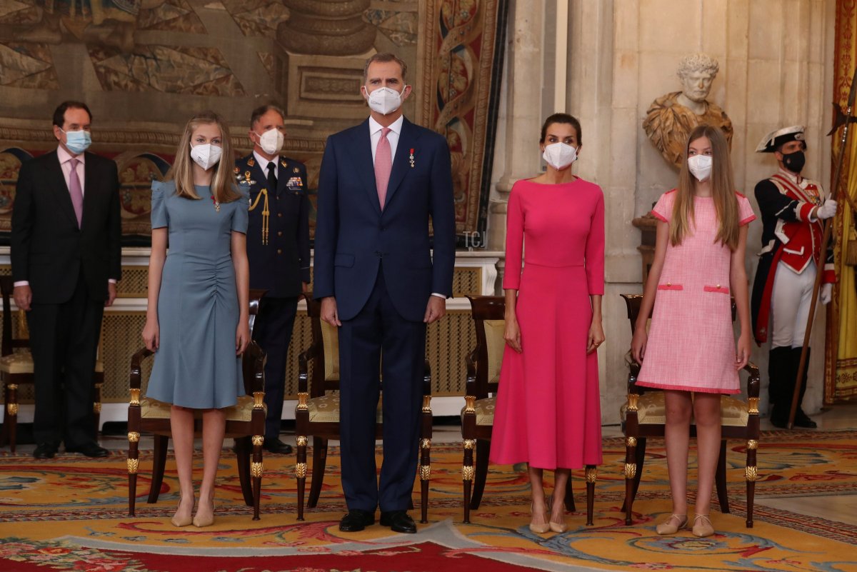 Princess Leonor, King Felipe of Spain, Queen Letizia of Spain and Princess Sofia attend the "Order of the Civil Merit" ceremony at the Royal Palace on June 18, 2021 in Madrid, Spain