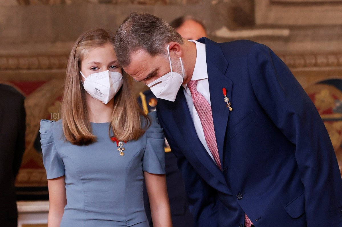 Princess Leonor, King Felipe of Spain, Queen Letizia of Spain and Princess Sofia attend the "Order of the Civil Merit" ceremony at the Royal Palace on June 18, 2021 in Madrid, Spain