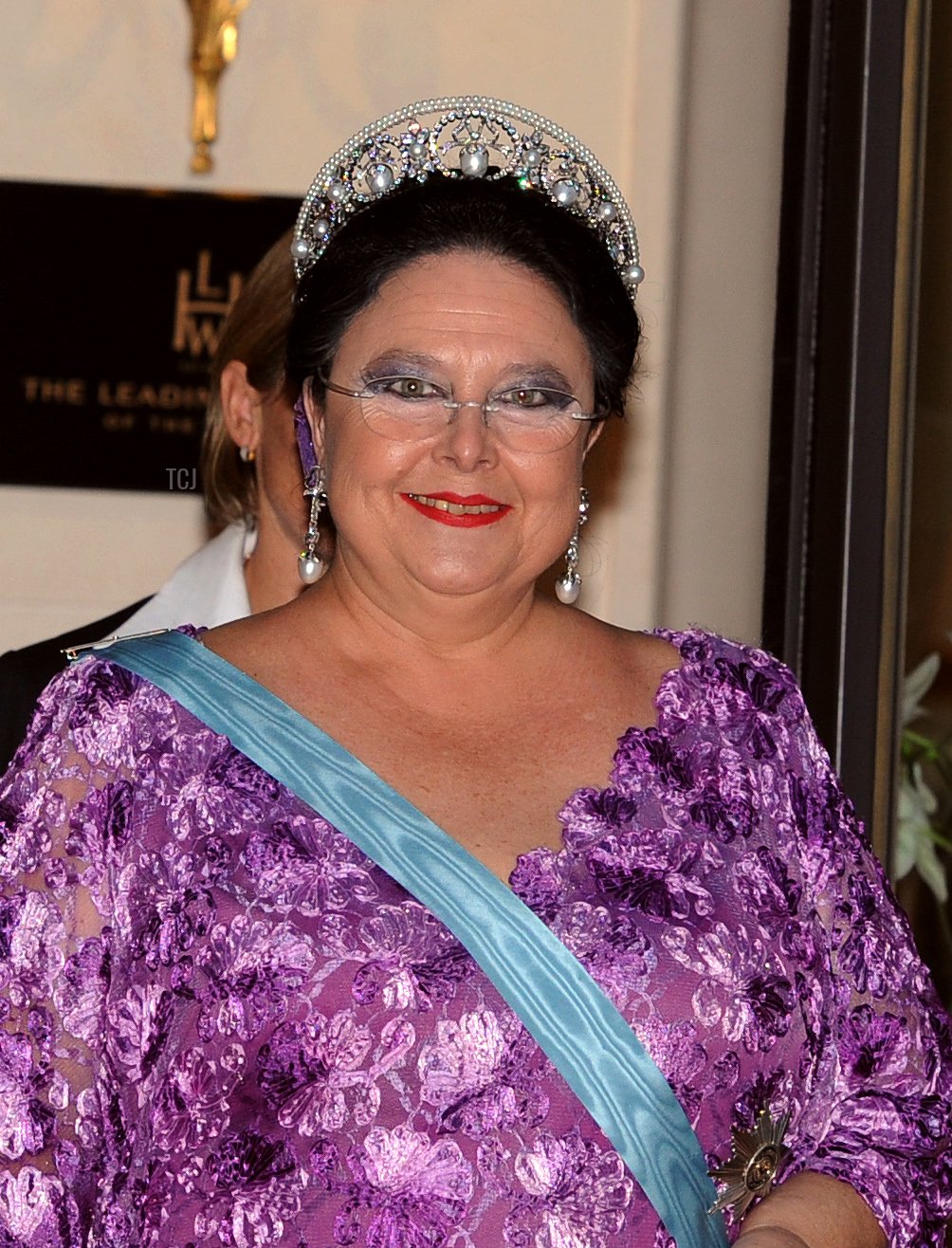 His Imperial Highness Maria Romanov, Gran Duchess of Russia (R) leave the Hermitage Hotel for a dinner after the religious wedding of Prince Albert II of Monaco and Princess Charlene on July 2, 2011 in Monaco