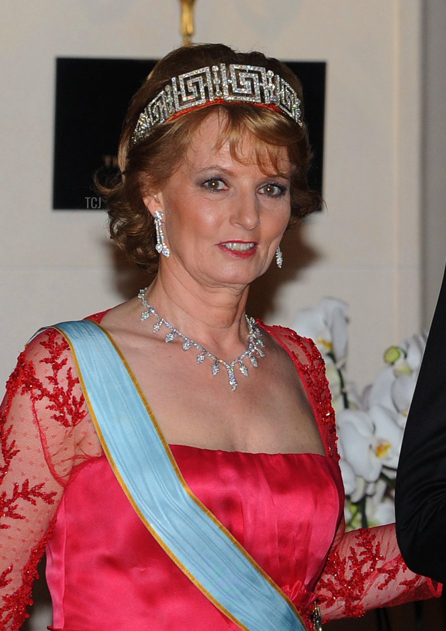 Romania's Crown Princess Margarita and her husband Radu Duda leave the Hermitage Hotel for a dinner after the religious wedding of Prince Albert II of Monaco and Princess Charlene on July 2, 2011 in Monaco