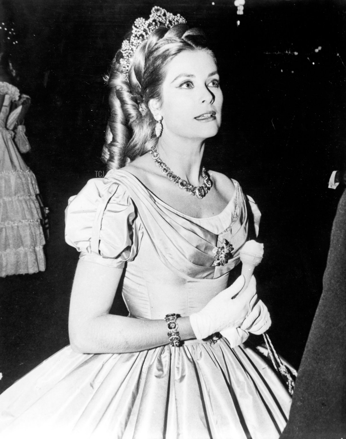 Princess Grace of Monaco wears a diamond floral tiara at the Century Ball, celebrating Monte-Carlo’s 100th anniversary, May 1966