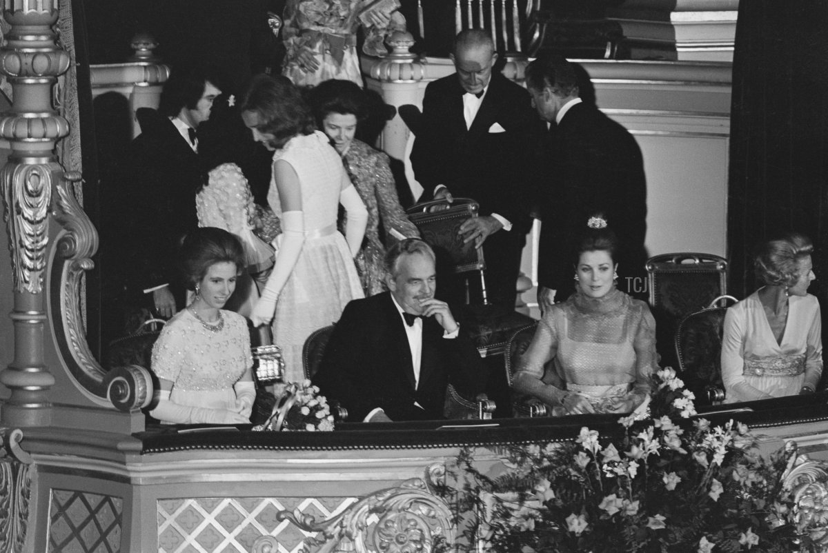 Princess Anne, Prince Rainier III of Monaco (1923-2005) and Princess Grace of Monaco (1929-1982) at the Opera de Monte-Carlo in Monte-Carlo, Monaco, 7th July 1972