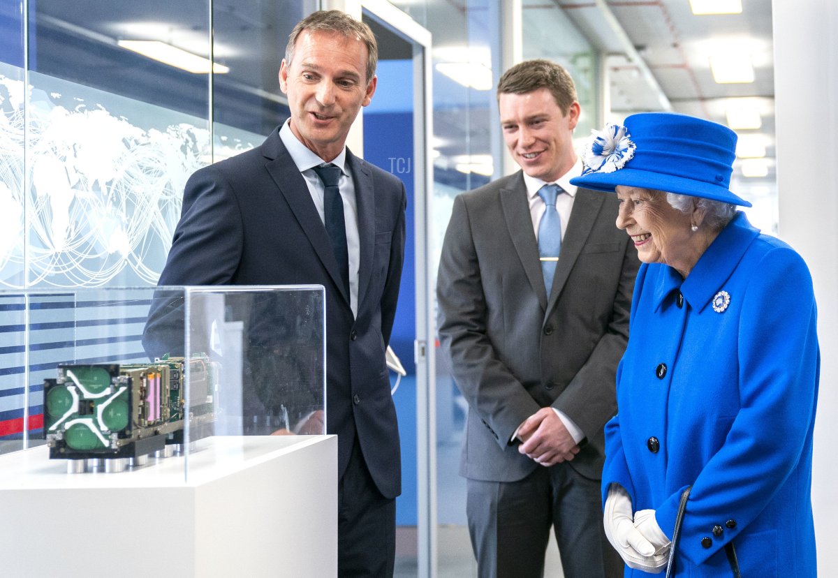Queen Elizabeth II is shown some of the satellite nano-technology as she visits Skypark in Glasgow to receive a briefing from the UK Space Agency and view satellite production, as part of her traditional trip to Scotland for Holyrood Week on June 30, 2021 in Glasgow, Scotland