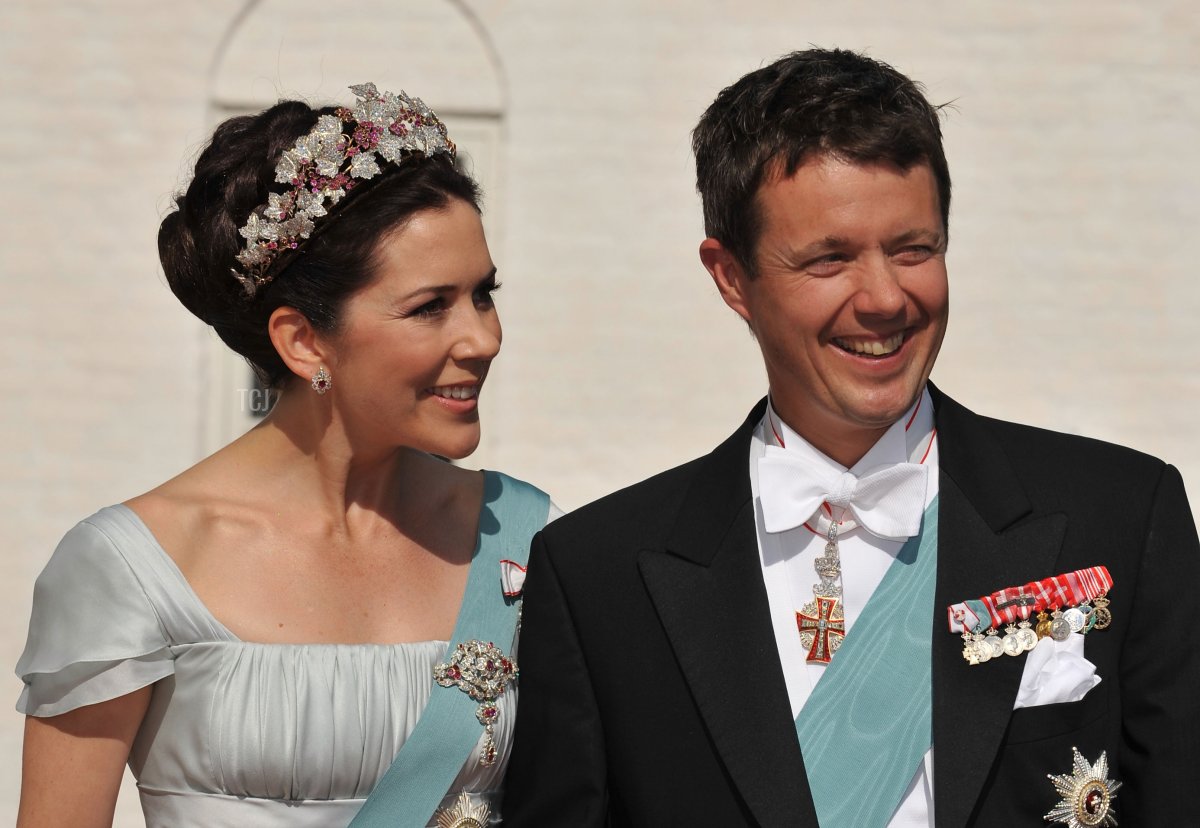 Crown Prince Frederik and Crown Princess Mary of Denmark arrive to attend the wedding between his brother Prince Joachim of Denmark and Marie Cavallier on May 24, 2008 at the Mogeltonder church in Mogeltonder, Denmark