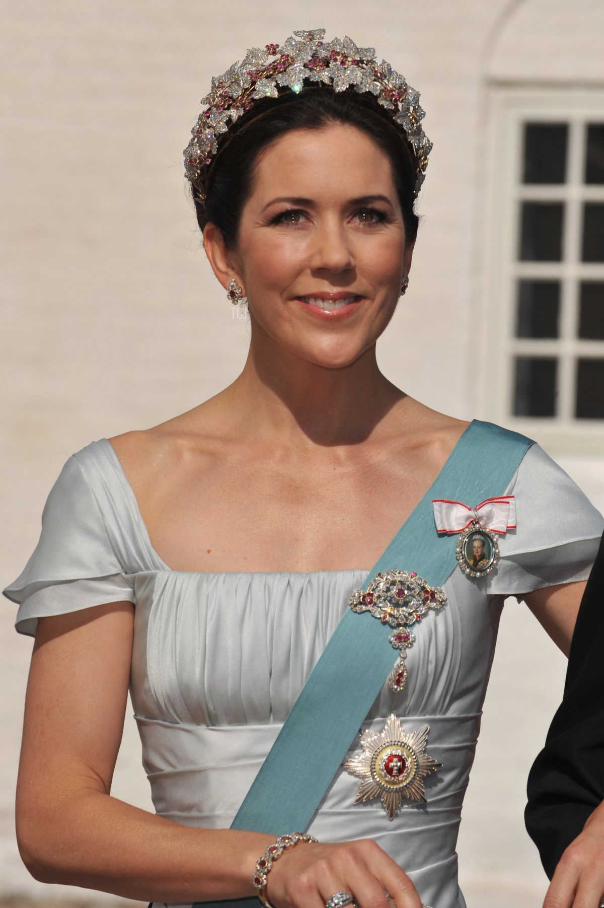 Crown Princess Mary of Denmark attends the wedding between Prince Joachim of Denmark and Marie Cavallier on May 24, 2008 at the Mogeltonder church in Mogeltonder, Denmark