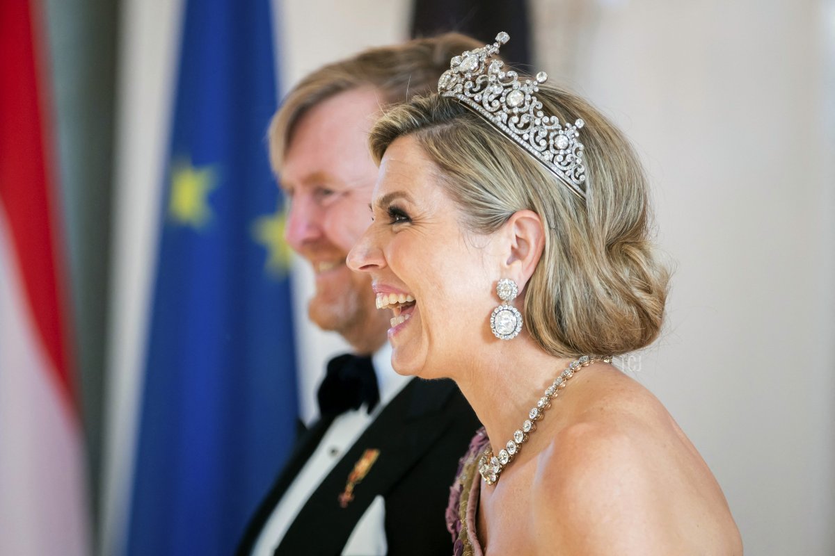 King Willem-Alexander and Queen Maxima of the Netherlands attend a state dinner in their honour at the Bellevue presidential palace in Berlin on July 5, 2021