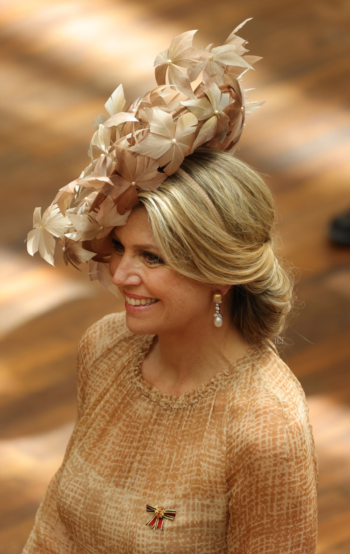 Queen Maxima of the Netherlands wears a leafy hat as she and King Willem-Alexander attend a session of the Bundesrat in their honour on July 06, 2021 in Berlin, Germany