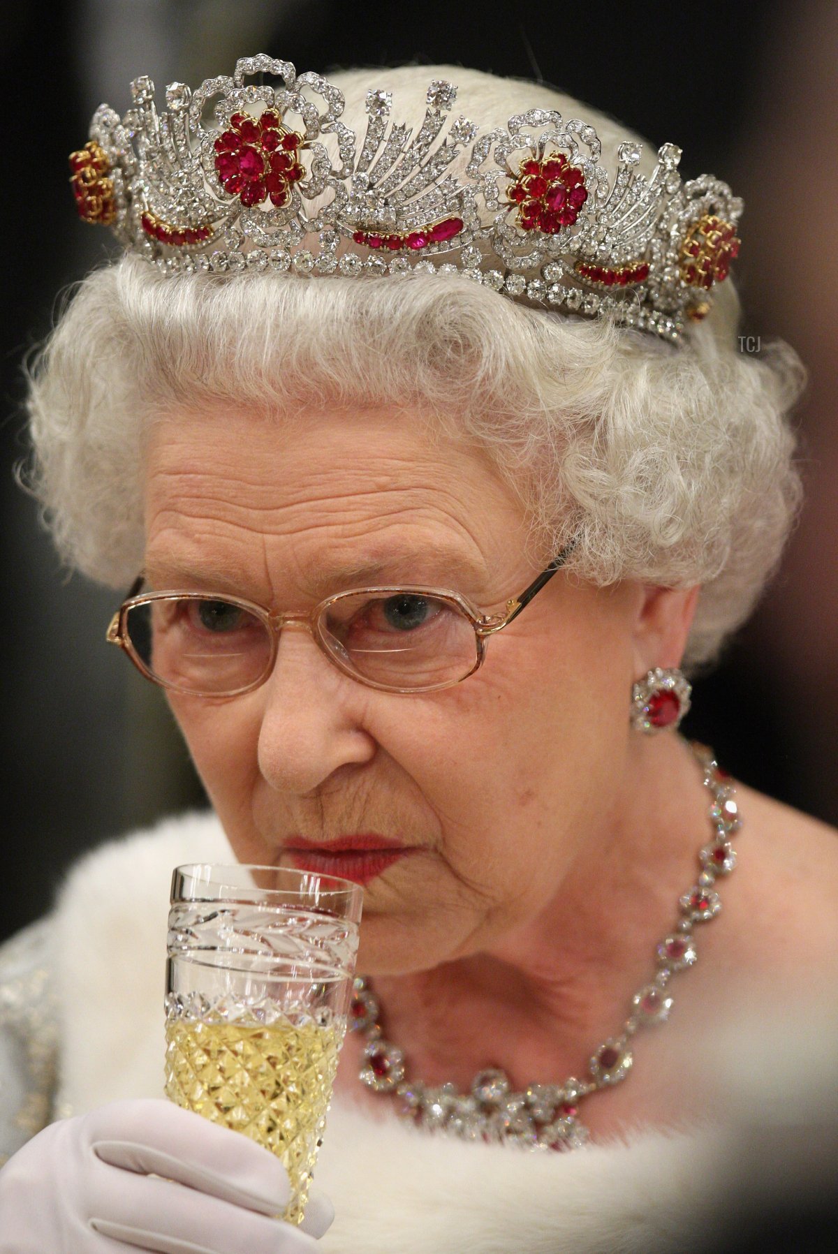 Queen Elizabeth II attends a state banquet at Brdo Castle on the first day of a two day tour of Slovenia on October 21, 2008 in Ljubljana, Slovenia