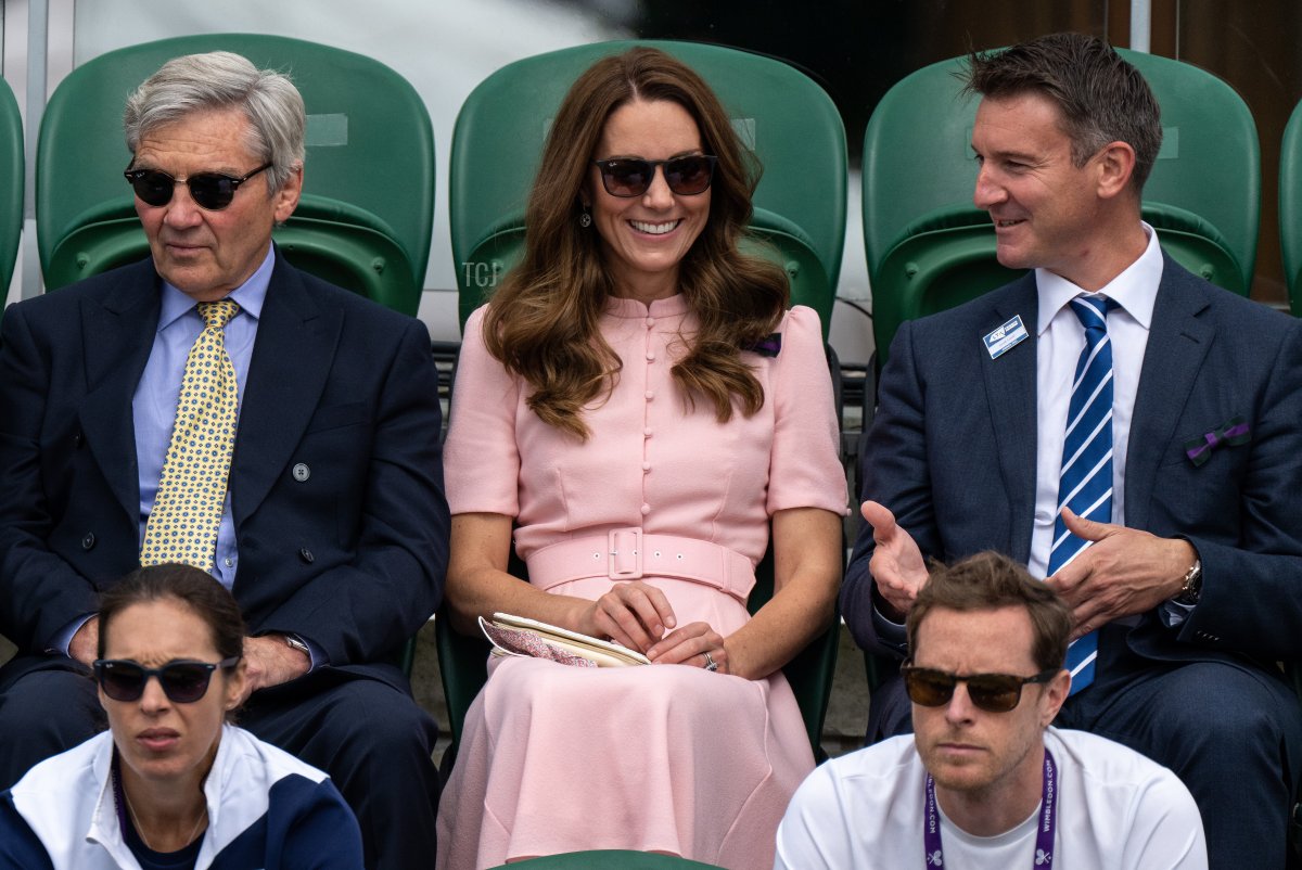 Catherine, Duchess of Cambridge is seen in the stands during Day Thirteen of The Championships - Wimbledon 2021 at All England Lawn Tennis and Croquet Club on July 11, 2021 in London, England
