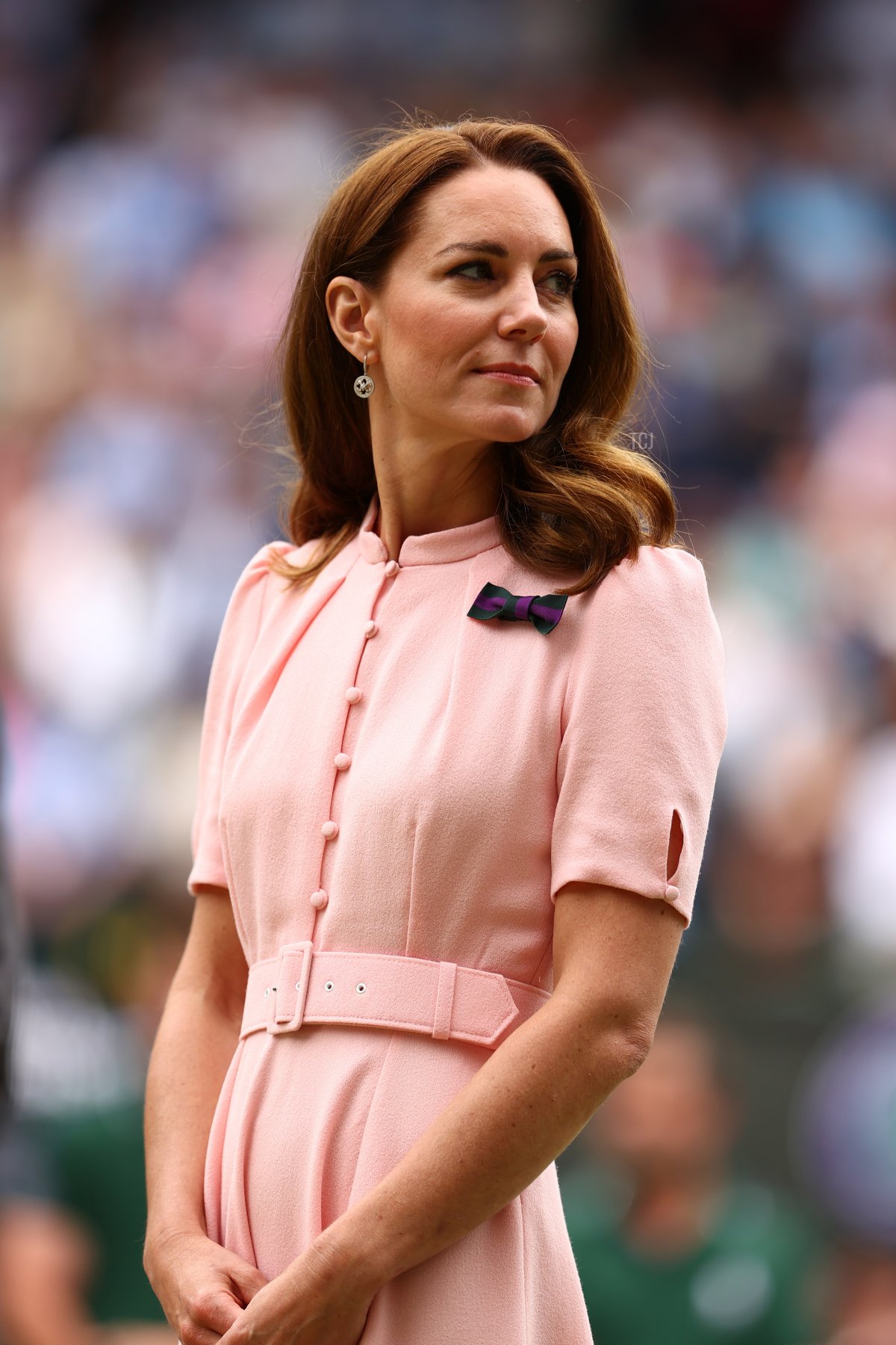 HRH Catherine, Duchess of Cambridge looks on after the men's Singles Final match between Novak Djokovic of Serbia and Matteo Berrettini of Italy on Day Thirteen of The Championships - Wimbledon 2021 at All England Lawn Tennis and Croquet Club on July 11, 2021 in London, England