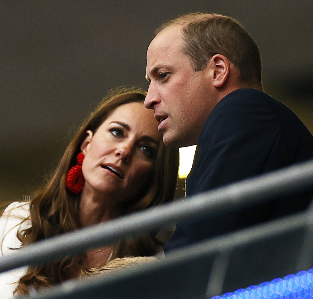 Prince William (R), Duke of Cambridge, listens to Catherine, Duchess of Cambridge, ahead of the UEFA EURO 2020 final football match between Italy and England at the Wembley Stadium in London on July 11, 2021