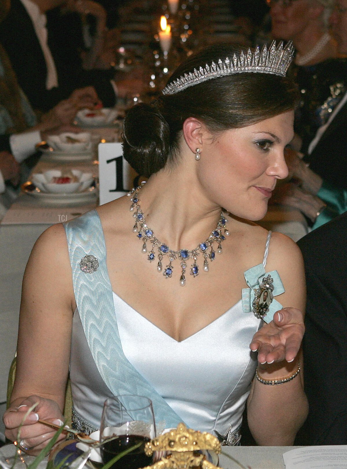 Crown Princess Victoria of Sweden attends the Nobel Banquet at the Stockholm City Hall on December 10, 2005 in Stockholm, Sweden