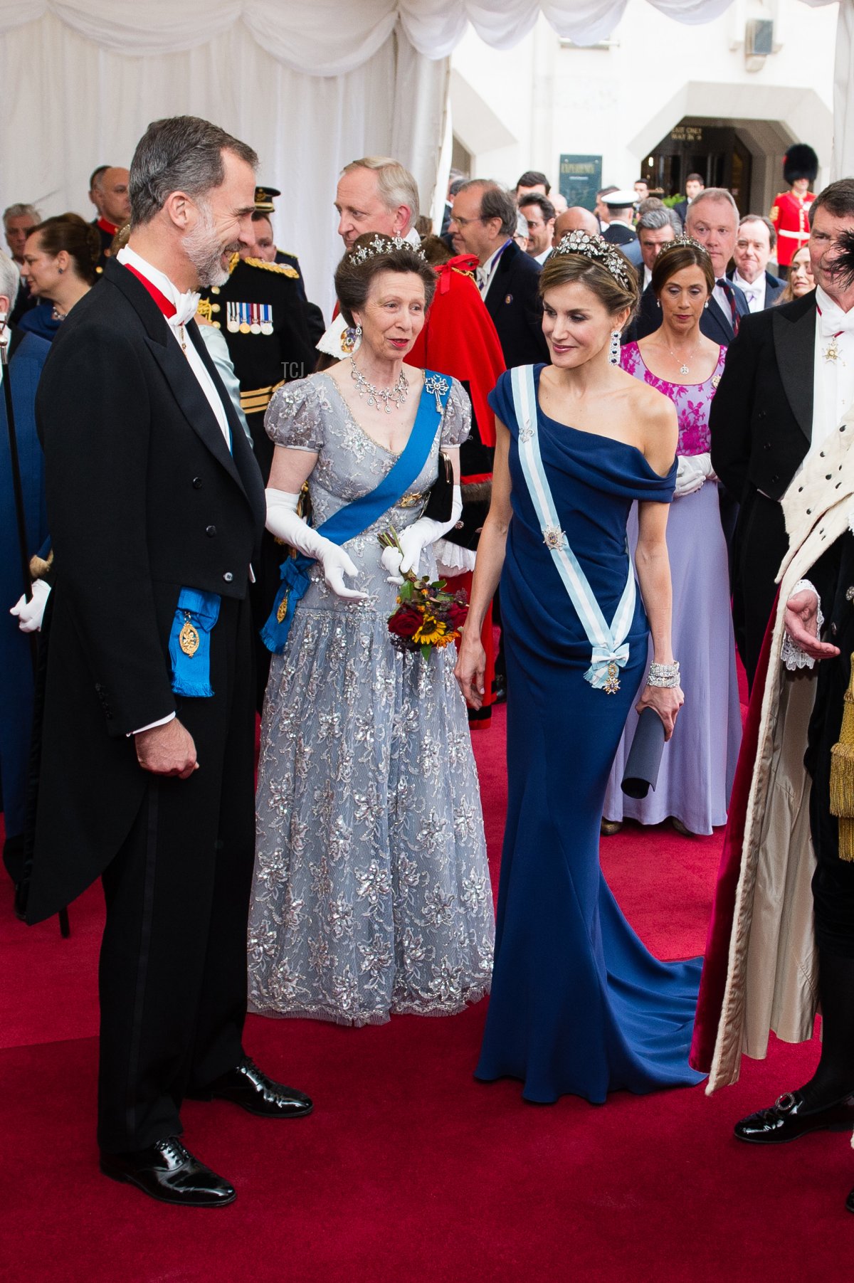 King Felipe VI of Spain, Princess Anne, Princess Royal and Queen Letizia of Spain attend the Lord Mayor's Banquet at the Guildhall during a State visit by the King and Queen of Spain on July 13, 2017 in London, England