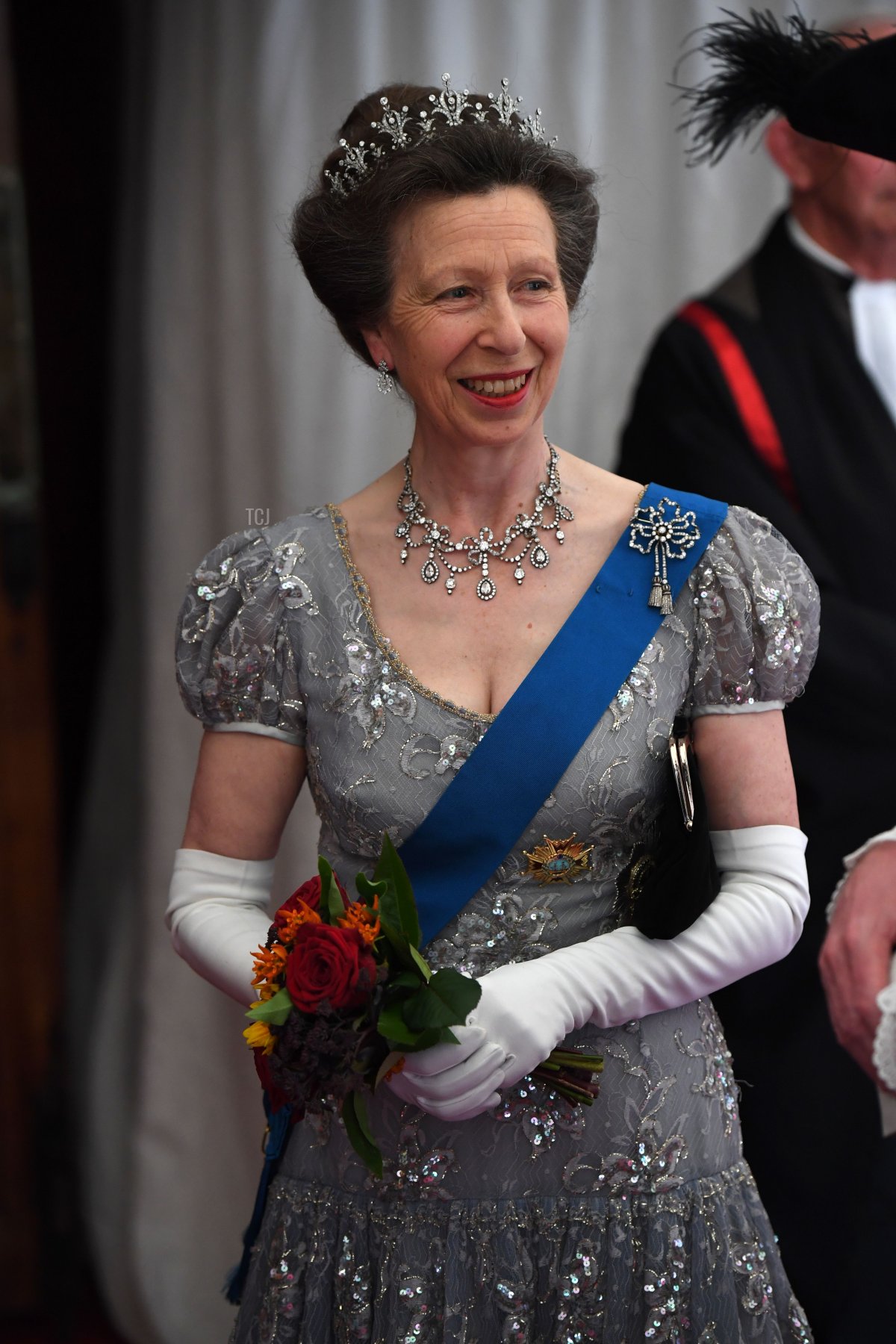 Britain's Princess Anne, Princess Royal awaits the arrival of Spanish King Felipe VI and Spanish Queen Letizia for a banquet at Guildhall in central London on July 13, 2017, on the second day of the Spanish King and Queen's three-day state visit