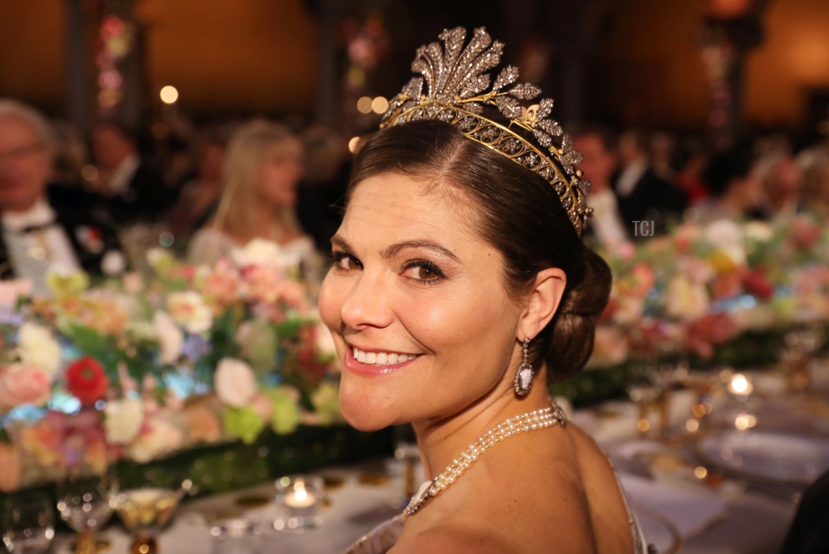Sweden's Crown Princess Victoria attends the 2016 Nobel Banquet at the Stockholm City Hall on December 10, 2016 in Stockholm, Sweden